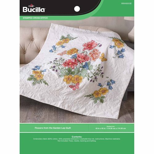 Bucilla ® Stamped Cross Stitch - Lap Quilts - Flowers From The Garden - WM49055E