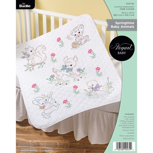 Bucilla ® Baby - Stamped Cross Stitch - Crib Ensembles - Springtime Baby Animals - Crib Cover - 4947